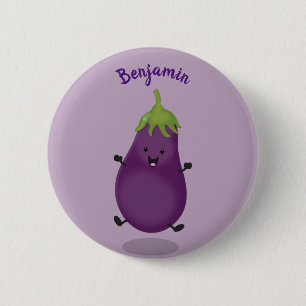 Tecknad av Cute lycklig eggplant eggplant Knapp