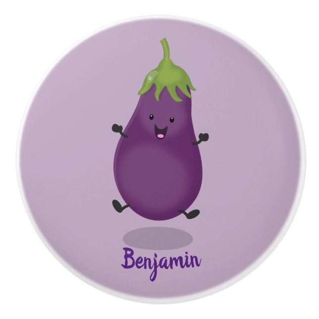 Tecknad av Cute lycklig eggplant eggplant Knopp (Framsidan)