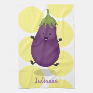 Tecknad av Cute lycklig eggplant eggplant Kökshandduk