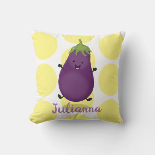 Tecknad av Cute lycklig eggplant eggplant Kudde