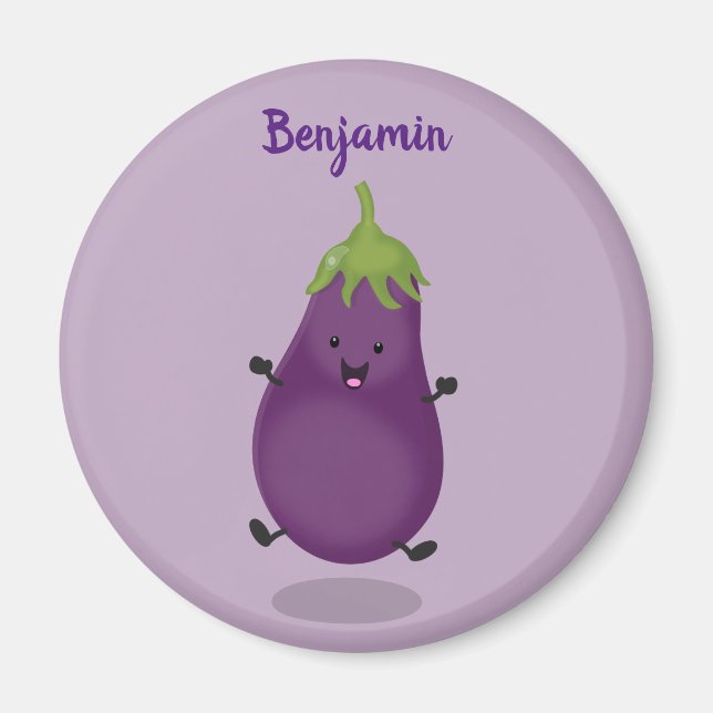 Tecknad av Cute lycklig eggplant eggplant Magnet (Framsidan)