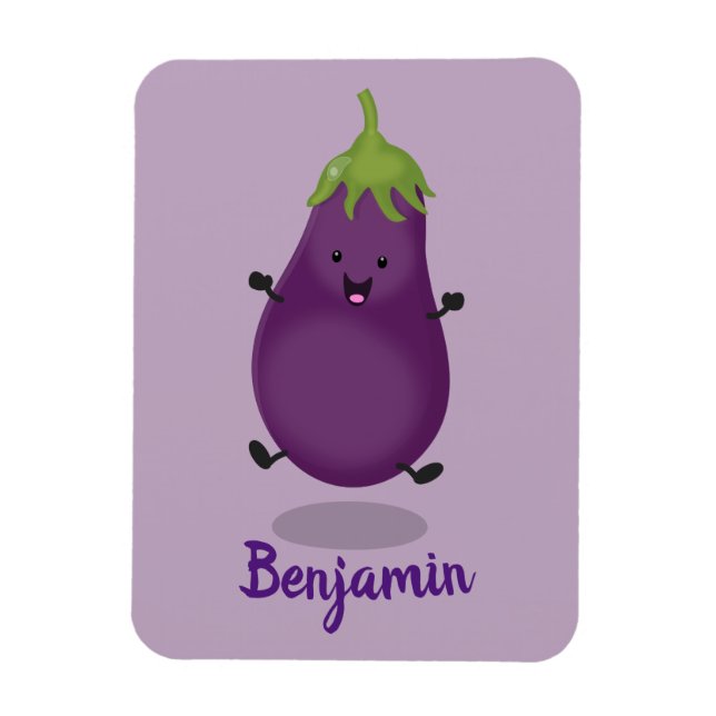 Tecknad av Cute lycklig eggplant eggplant Magnet (Vertikal)
