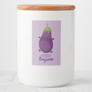 Tecknad av Cute lycklig eggplant eggplant Mat Etikett