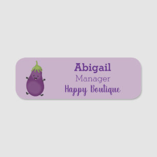 Tecknad av Cute lycklig eggplant eggplant Namnbricka