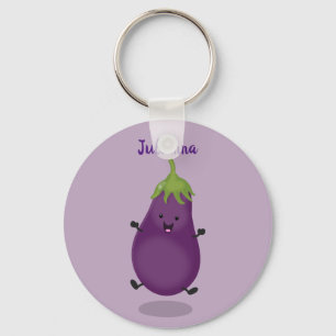 Tecknad av Cute lycklig eggplant eggplant Nyckelring
