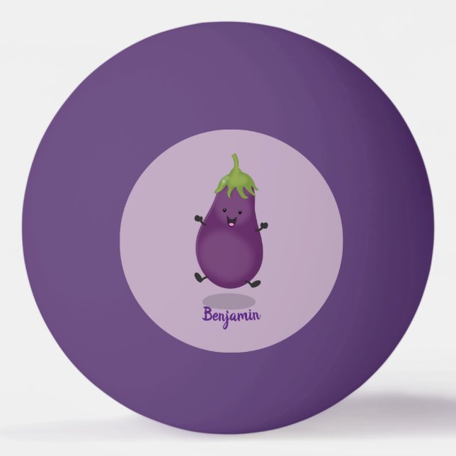 Tecknad av Cute lycklig eggplant eggplant Pingisboll (Framsidan)