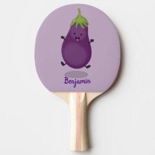 Tecknad av Cute lycklig eggplant eggplant Pingisracket