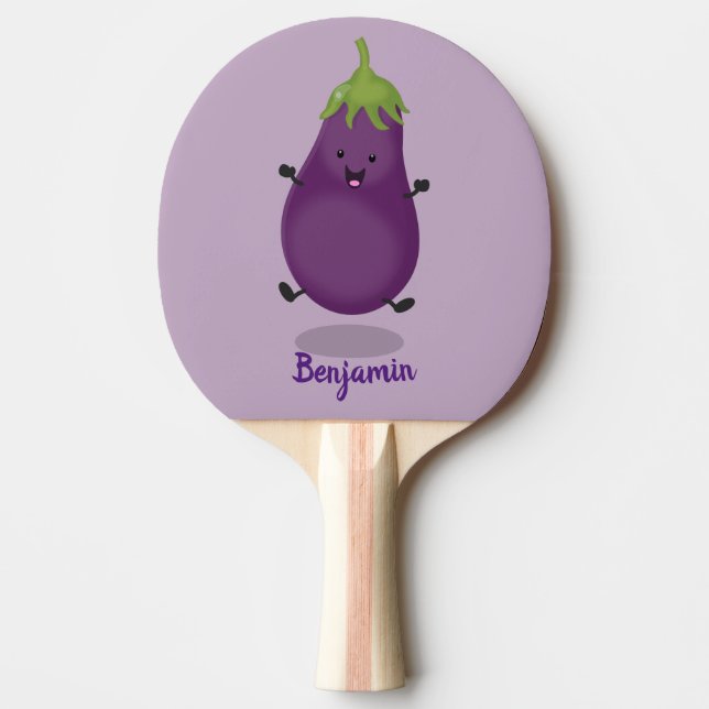Tecknad av Cute lycklig eggplant eggplant Pingisracket (Framsidan)