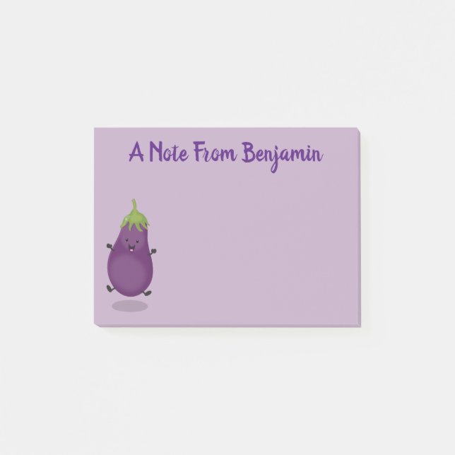 Tecknad av Cute lycklig eggplant eggplant Post-it Block (Framsida)