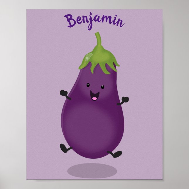 Tecknad av Cute lycklig eggplant eggplant Poster (Framsidan)