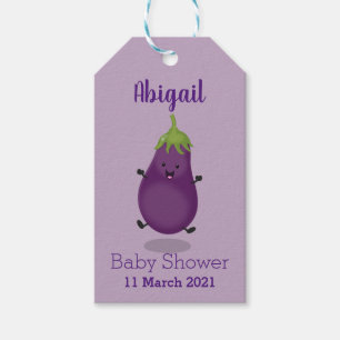 Tecknad av Cute lycklig eggplant eggplant Presentetikett