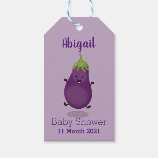 Tecknad av Cute lycklig eggplant eggplant Presentetikett (Framsidan)