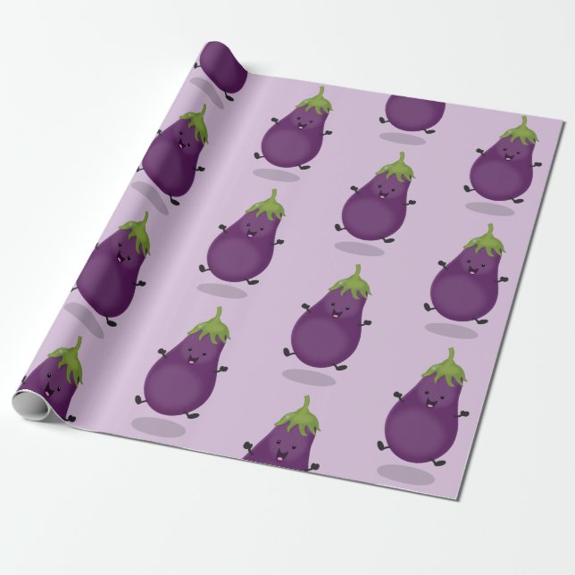 Tecknad av Cute lycklig eggplant eggplant Presentpapper (Utrullad)