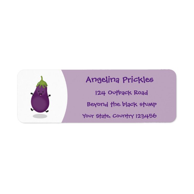 Tecknad av Cute lycklig eggplant eggplant Returadress Etikett (Framsidan)