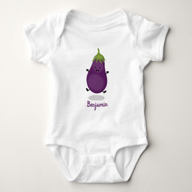 Tecknad av Cute lycklig eggplant eggplant T Shirt (Framsida)