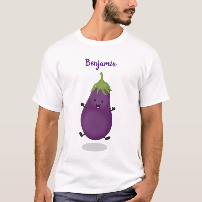 Tecknad av Cute lycklig eggplant eggplant T Shirt (Framsida)