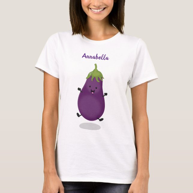 Tecknad av Cute lycklig eggplant eggplant T Shirt (Framsida)