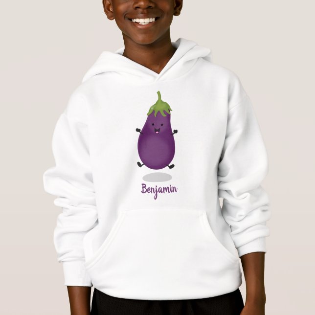 Tecknad av Cute lycklig eggplant eggplant T Shirt (Framsida)