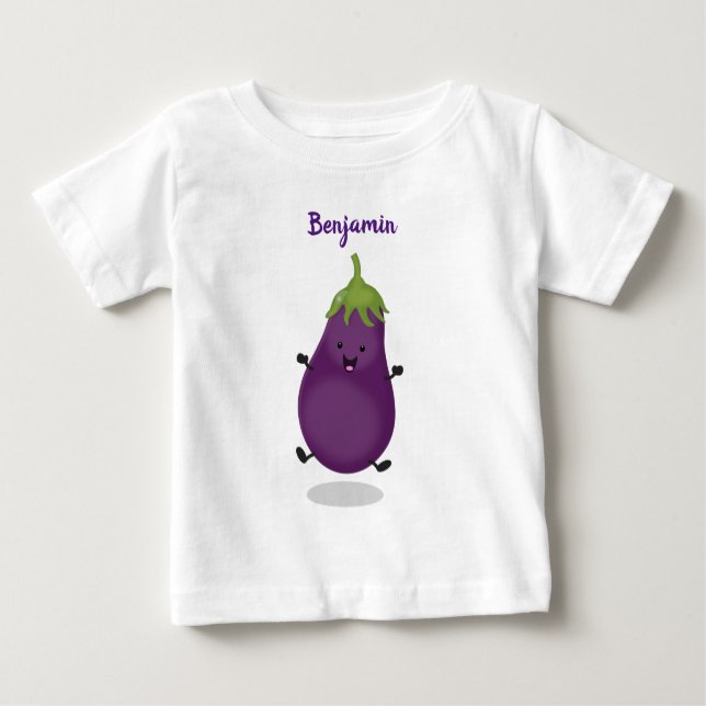 Tecknad av Cute lycklig eggplant eggplant T Shirt (Framsida)