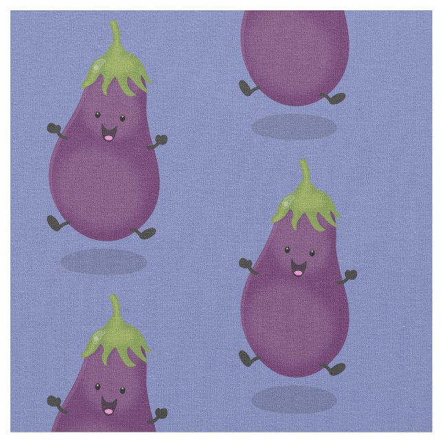 Tecknad av Cute lycklig eggplant eggplant Tyg (Närbild)