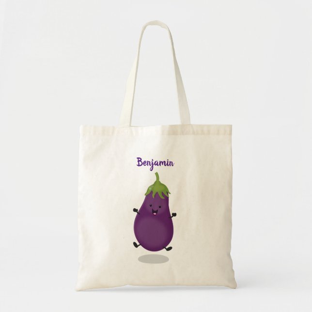 Tecknad av Cute lycklig eggplant eggplant Tygkasse (Framsidan)