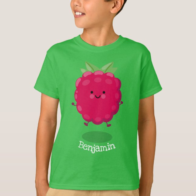 Tecknad av cute lycklig-hallon t shirt (Framsida)