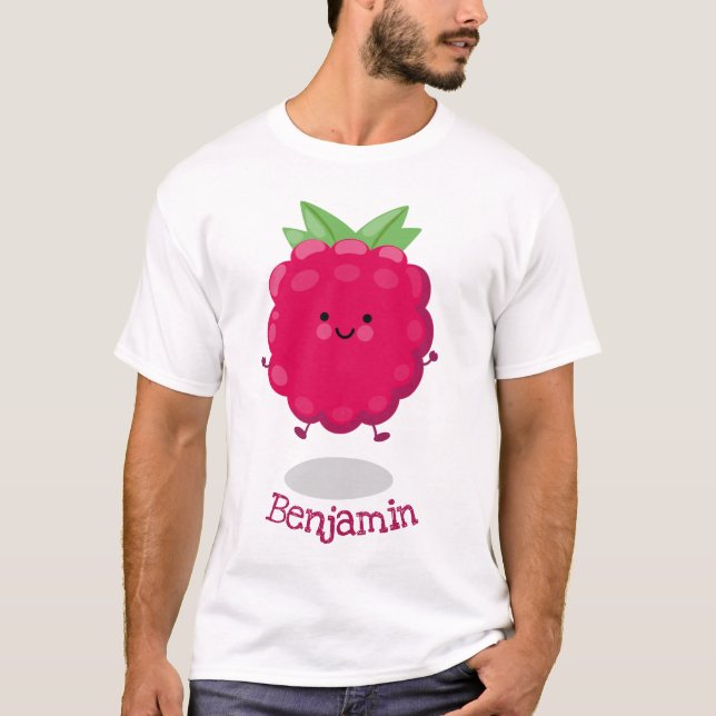 Tecknad av cute lycklig-hallon t shirt (Framsida)