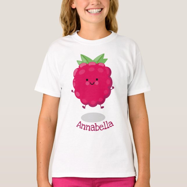 Tecknad av cute lycklig-hallon t shirt (Framsida)