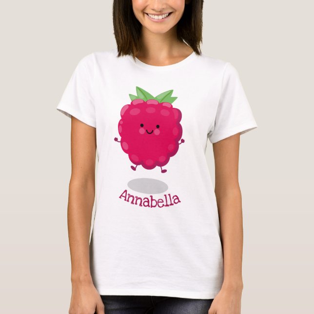 Tecknad av cute lycklig-hallon t shirt (Framsida)