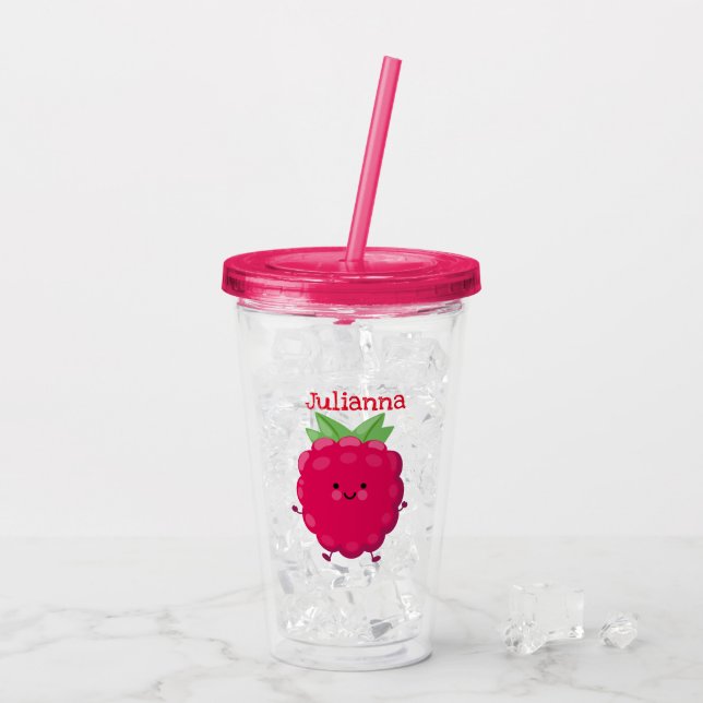 Tecknad av cute lycklig-hallon take away mugg (Baksida Ice)