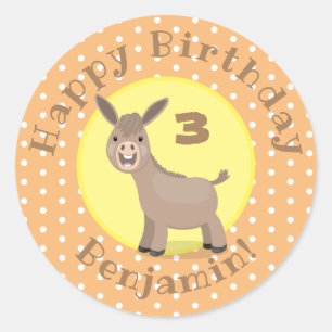 Tecknad av Cute lycklig mini-donkey Runt Klistermärke