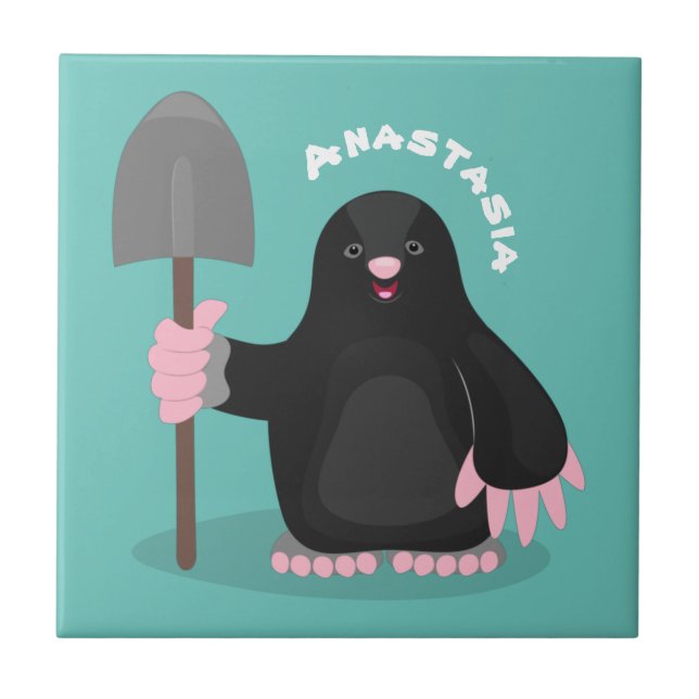 Tecknad av Cute lycklig-mole Kakelplatta (Framsidan)