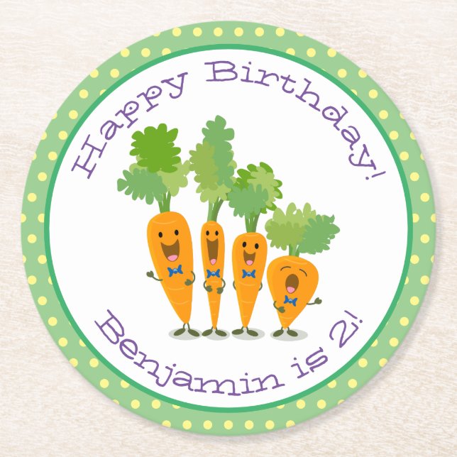 Tecknad av Cute lycklig-morötter Underlägg Papper Rund (Framsidan)