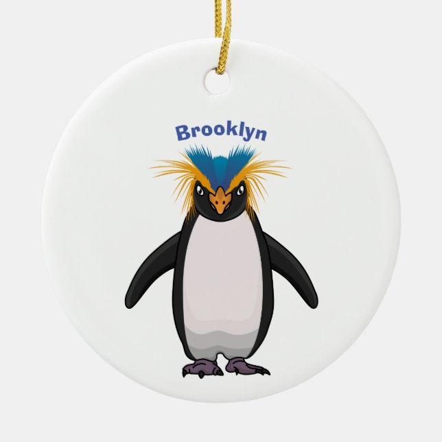 Tecknad av Cute macaroni penguin Julgransprydnad Keramik (Framsidan)