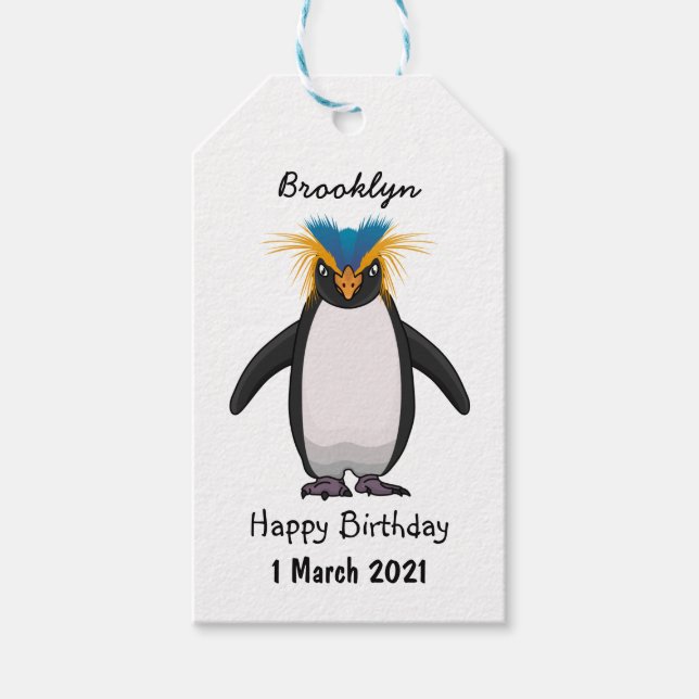 Tecknad av Cute macaroni penguin Presentetikett (Framsidan)