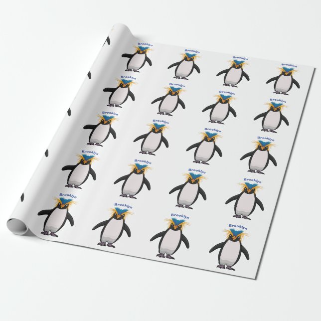 Tecknad av Cute macaroni penguin Presentpapper (Utrullad)