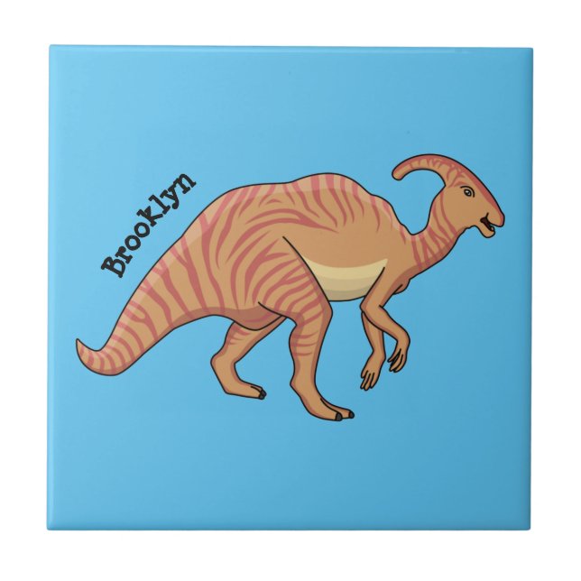 Tecknad av Cute parasaurolophus dinosaur Kakelplatta (Framsidan)