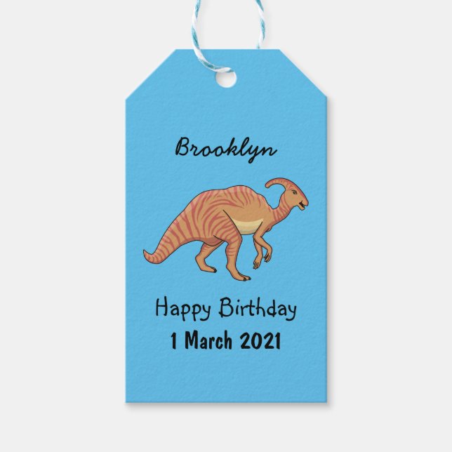 Tecknad av Cute parasaurolophus dinosaur Presentetikett (Framsidan)