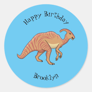 Tecknad av Cute parasaurolophus dinosaur Runt Klistermärke