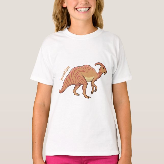 Tecknad av Cute parasaurolophus dinosaur T Shirt (Framsida)