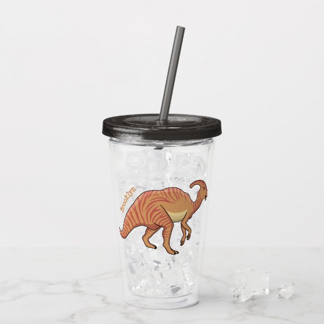 Tecknad av Cute parasaurolophus dinosaur Take Away Mugg (Baksida Ice)