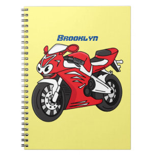 Tecknad av Cute Red Sport motorcle Anteckningsbok