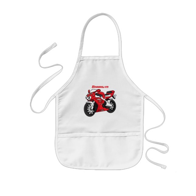 Tecknad av Cute Red Sport motorcle Barnförkläde (Framsidan)