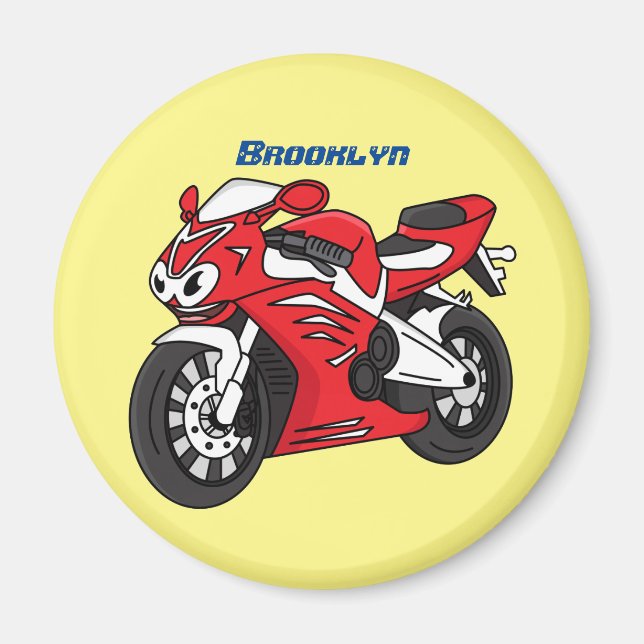 Tecknad av Cute Red Sport motorcle Magnet (Framsidan)