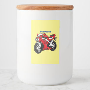 Tecknad av Cute Red Sport motorcle Mat Etikett