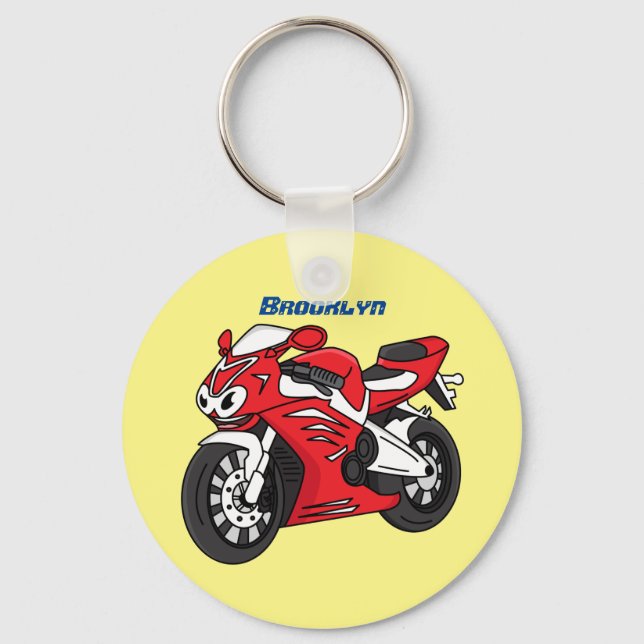 Tecknad av Cute Red Sport motorcle Nyckelring (Framsida)