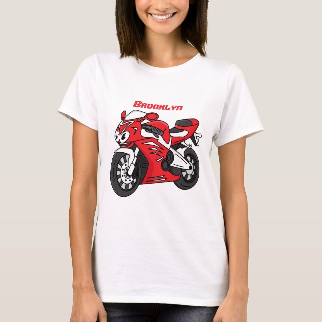 Tecknad av Cute Red Sport motorcle T Shirt (Framsida)