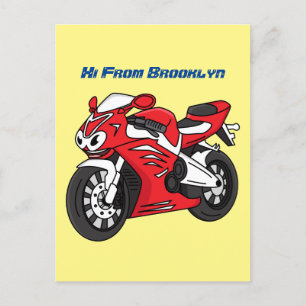 Tecknad av Cute Red Sport motorcle Vykort