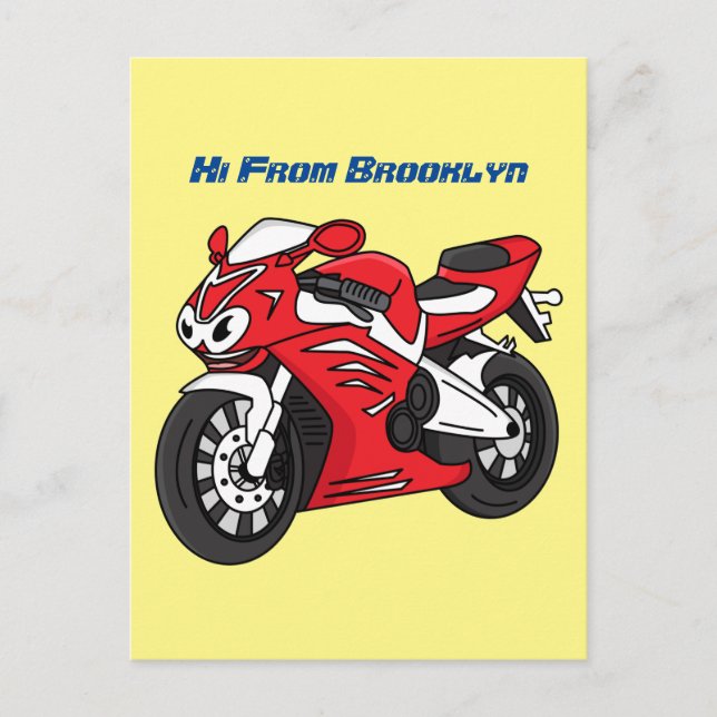 Tecknad av Cute Red Sport motorcle Vykort (Framsida)