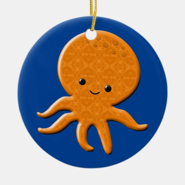 Tecknad av Cute Shiny Octopus Julgransprydnad Keramik (Framsidan)